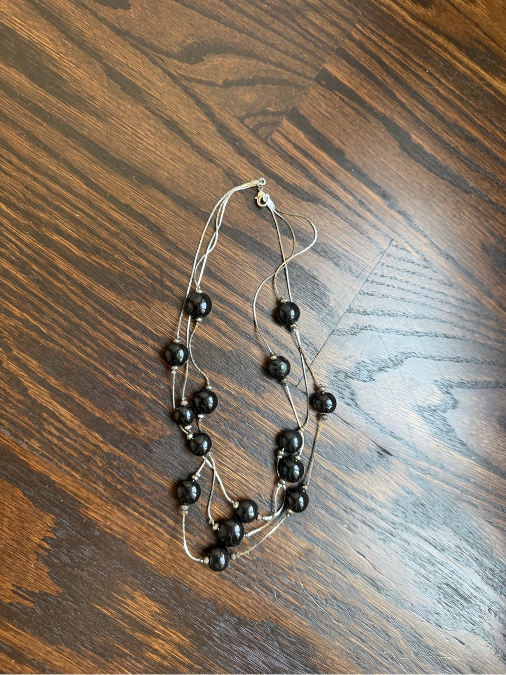 Elegant silver-tone Multi-Strand Black Beaded Necklace